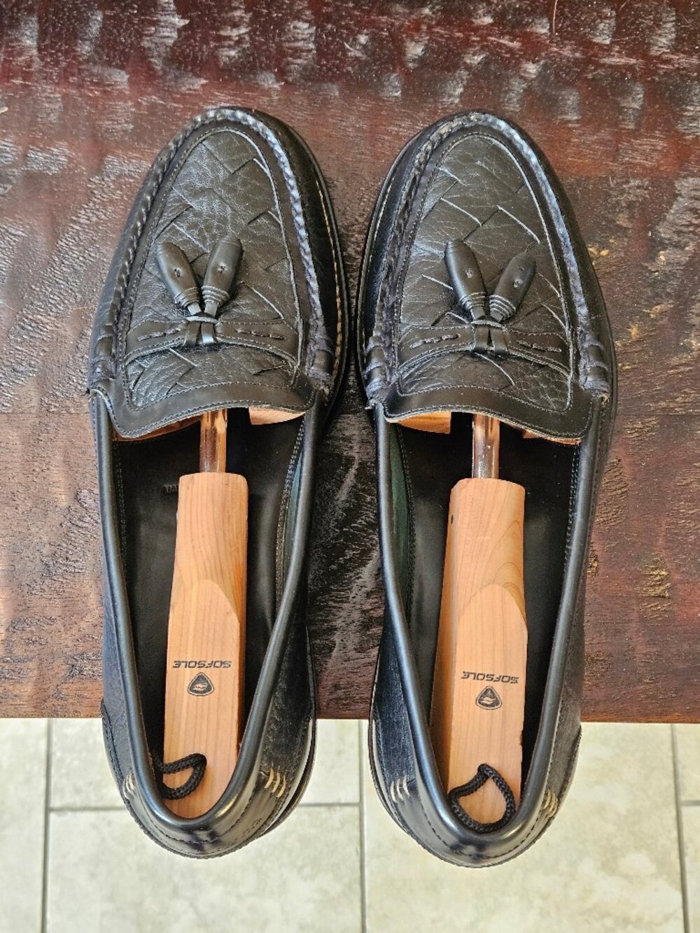 Trask Men's Woven Black Leather Tassel Loafers, Sz 9 - Picture 6 of 16
